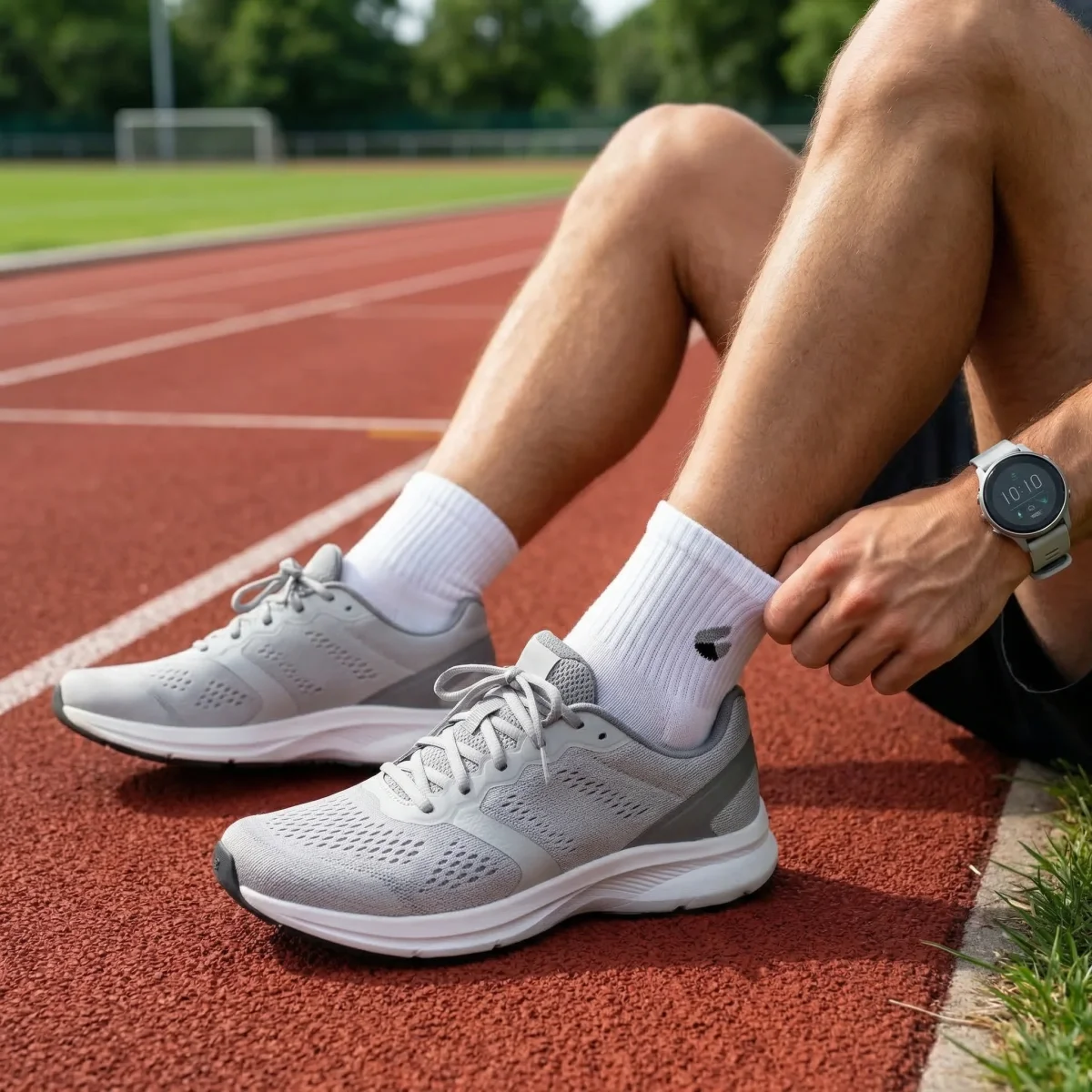 Chaussettes de Course Cheville Blanc/Gris – Image 4
